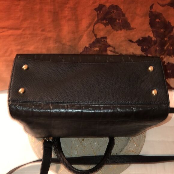 Sondra Roberts Black Pebbled Faux Leather Satchel Crossbody Strap - Picture 13 of 14